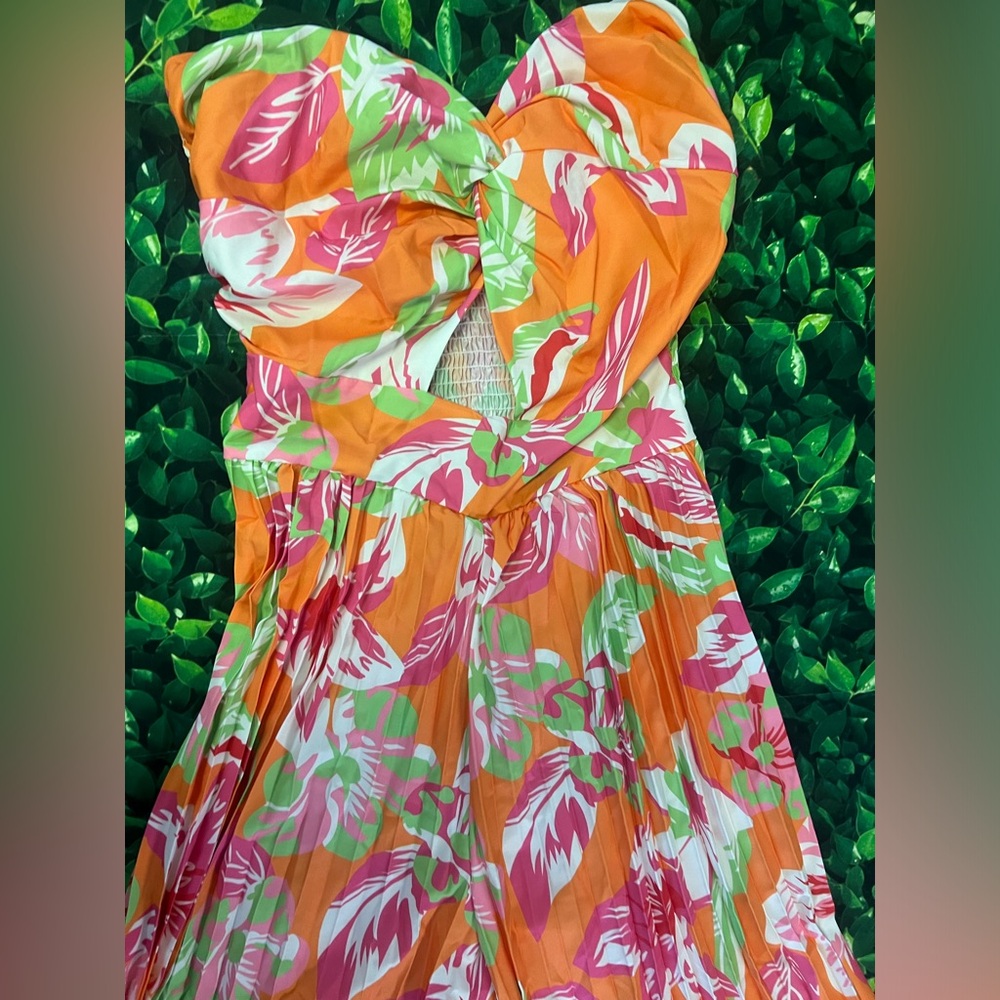Orange Floral Tube Jumpsuit Great Quality Flare Bottoms - Picture 3 of 7